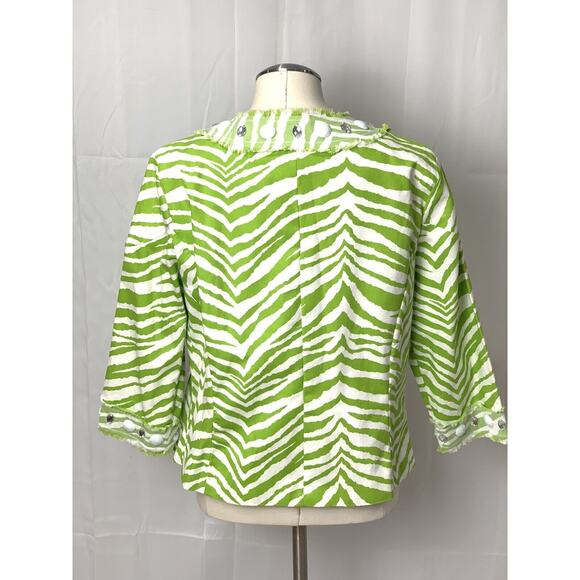 Berek Lime Green & White Zebra Cotton Beaded Gem Jacket Size PL Preppy - Picture 5 of 15